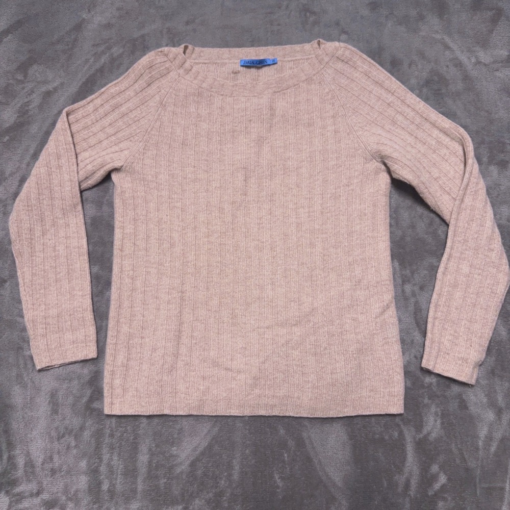 J McLaughlin Cashmere Sweater Womens XS Beige Ribbed Knit Long Sleeve Pullover